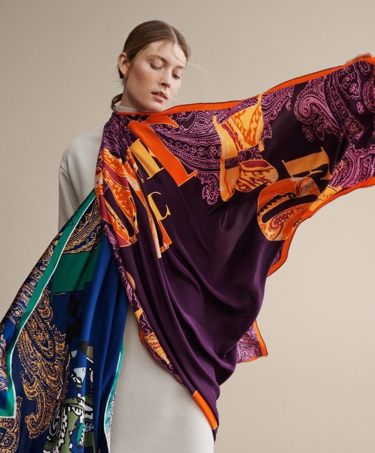 Silk scarf Modern Lettering in purple from silk carré