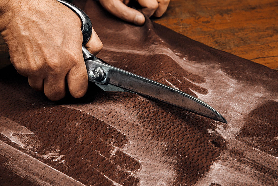 Detailaufnahme des Lederzuschnittes