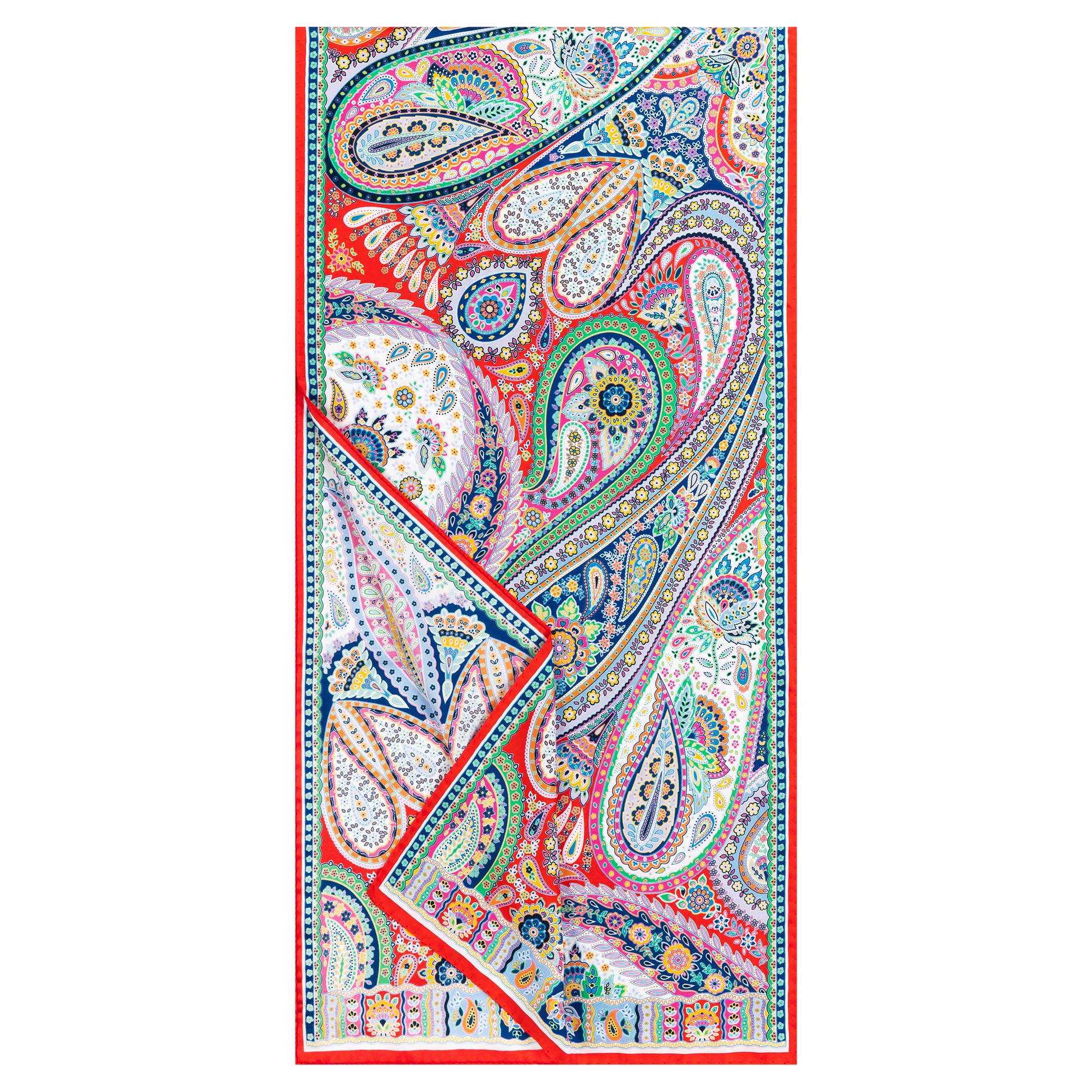 Foulard En Soie Fine Roeckl - Motif Cachemire Classique - Dimensions 53 X 53 Cm - Tons Bleus Estivaux