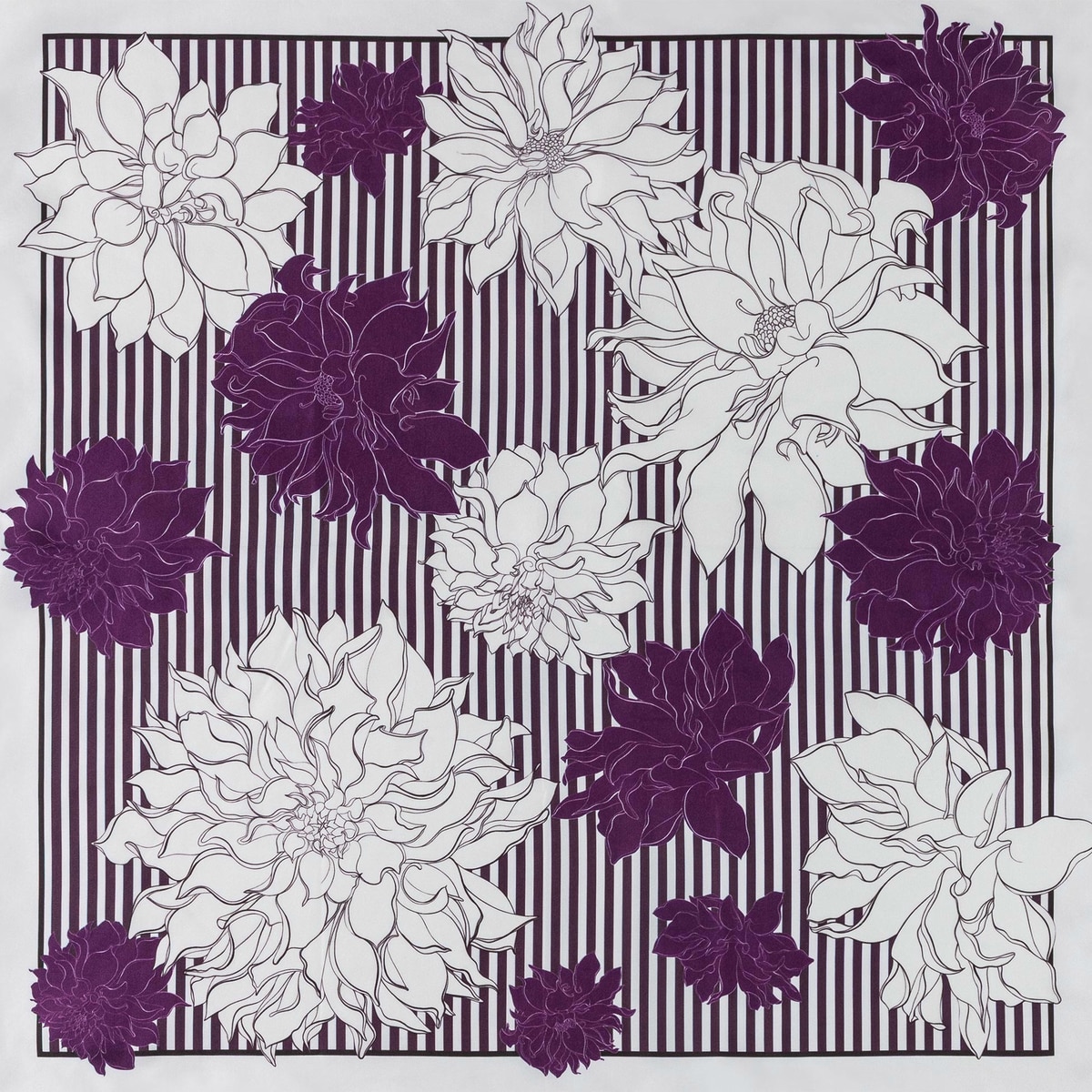 Dahlias & Stripes 64x64  - burgundy