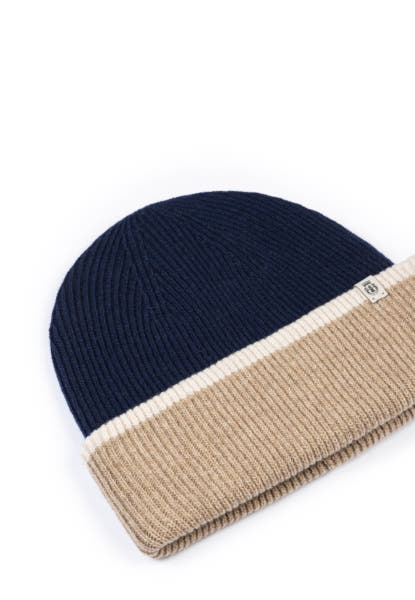 Two Side Knit Mütze - navy/beige