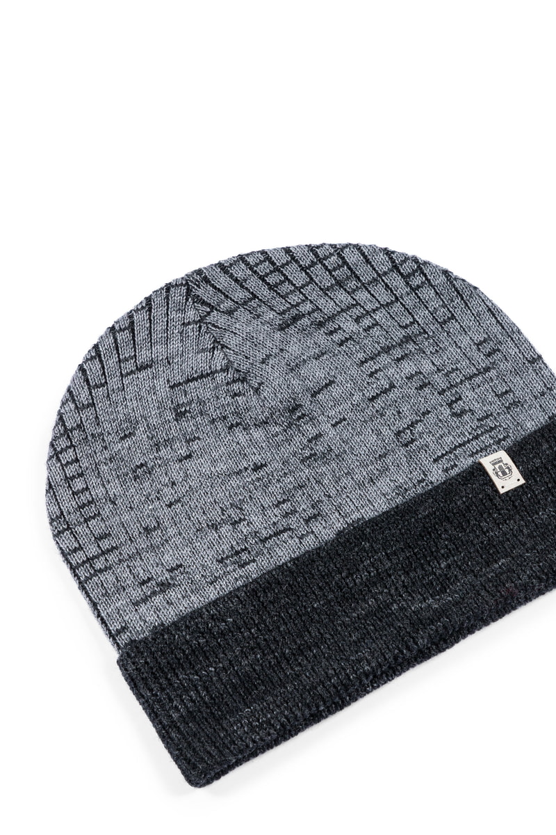 Two-Tone Merino Mütze  - grey/black