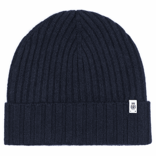 Business Cashmere Muetze mit Umschlag - navy