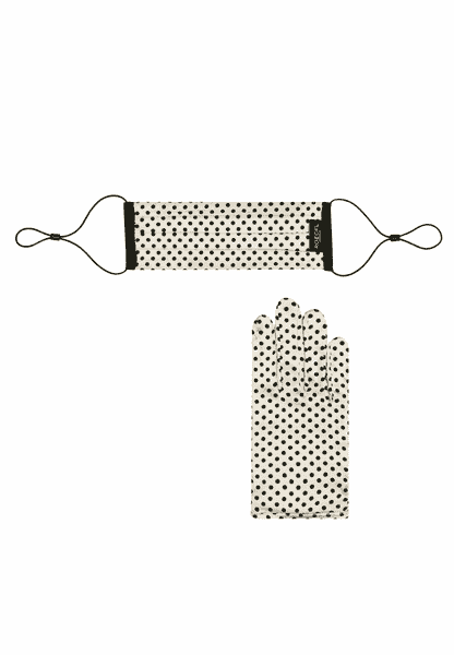 Polka Dots Maske & Handschuh Set - creme black