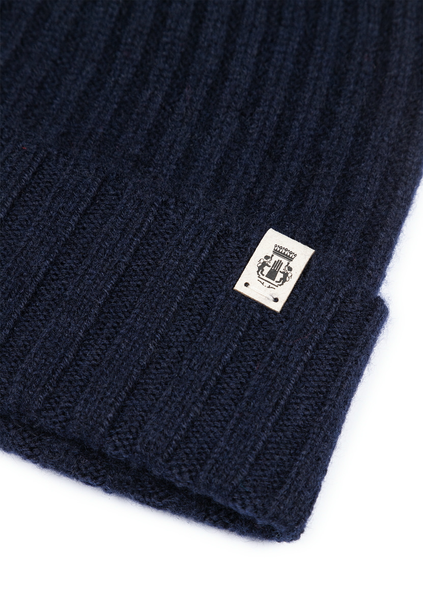Business Cashmere Muetze mit Umschlag - navy