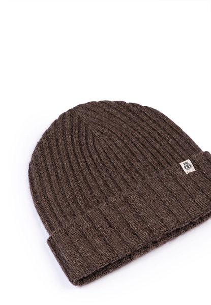 Business Cashmere Muetze mit Umschlag - coffee