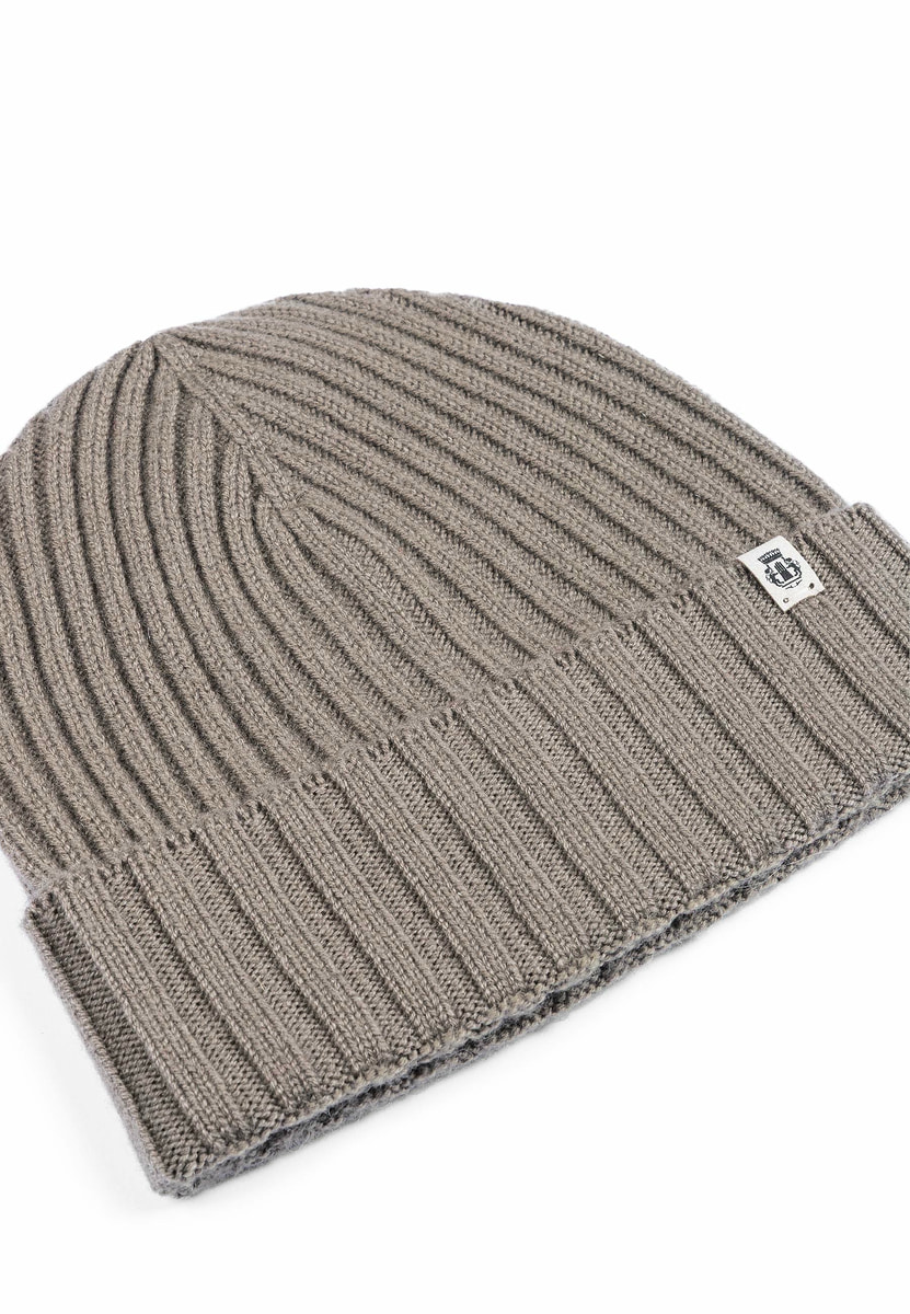 Business Cashmere Muetze mit Umschlag - moss