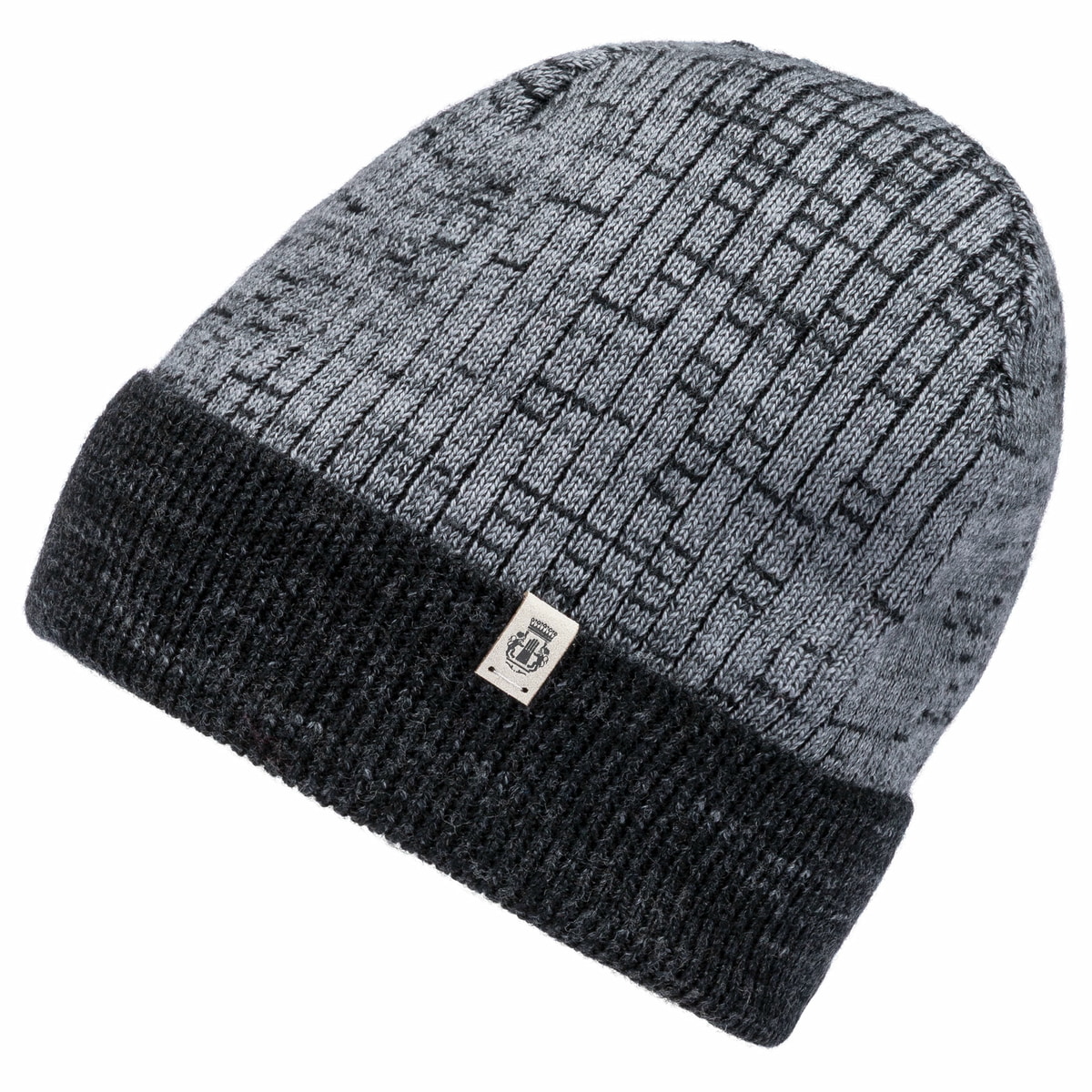 Two-Tone Merino Mütze  - grey/black
