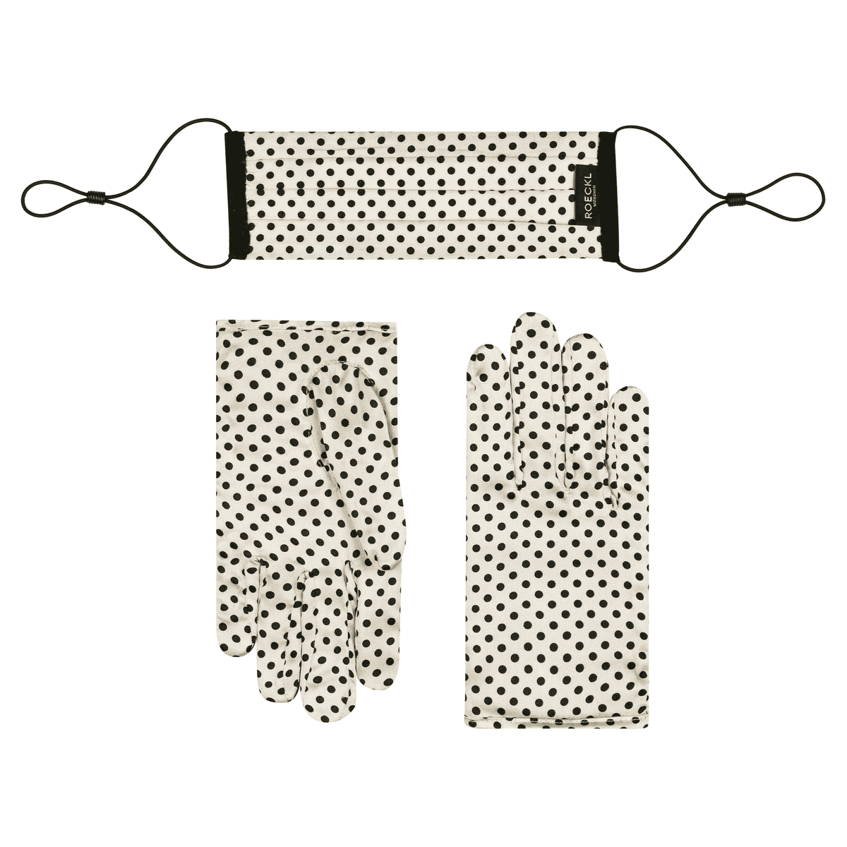 Polka Dots Maske & Handschuh Set - creme black