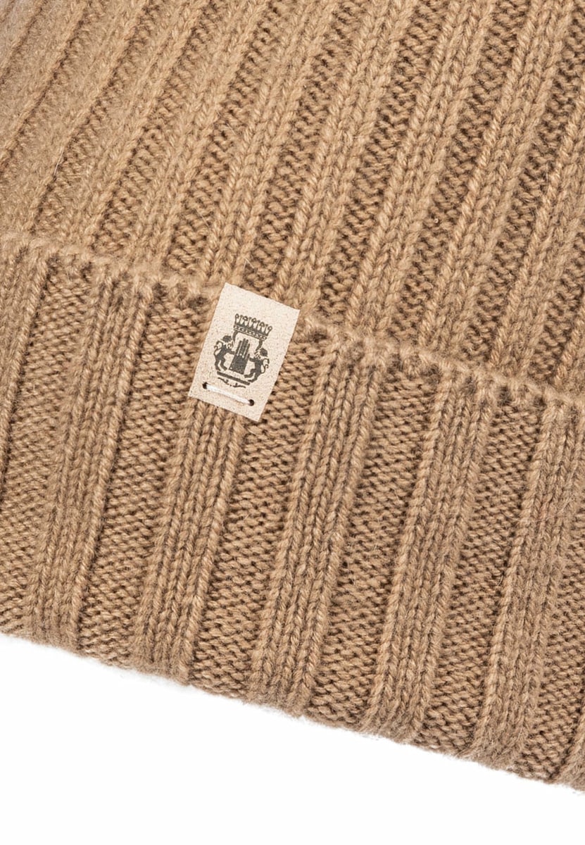 Business Cashmere Muetze mit Umschlag - camel