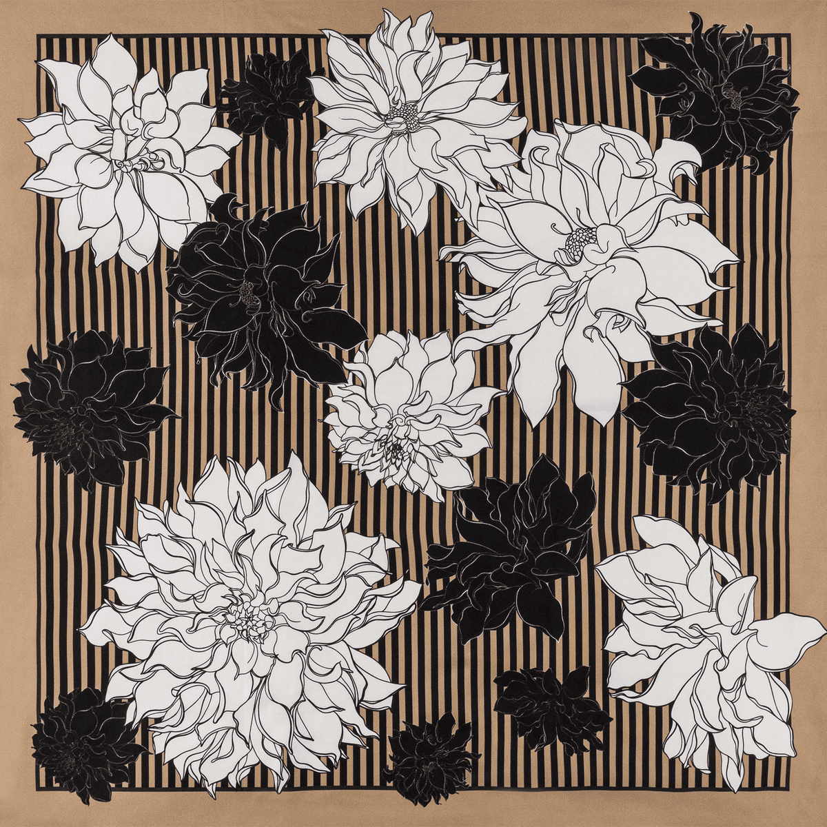 Dahlias & Stripes 64x64  - beige