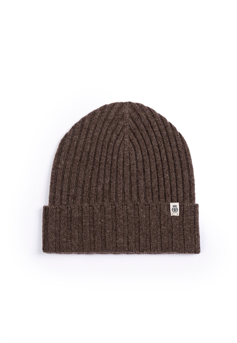 Business Cashmere Muetze mit Umschlag - coffee
