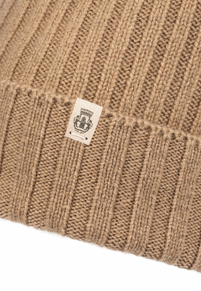 Business Cashmere Muetze mit Umschlag - camel