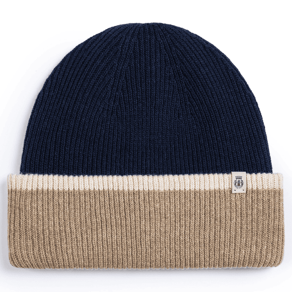 Two Side Knit Mütze - navy/beige