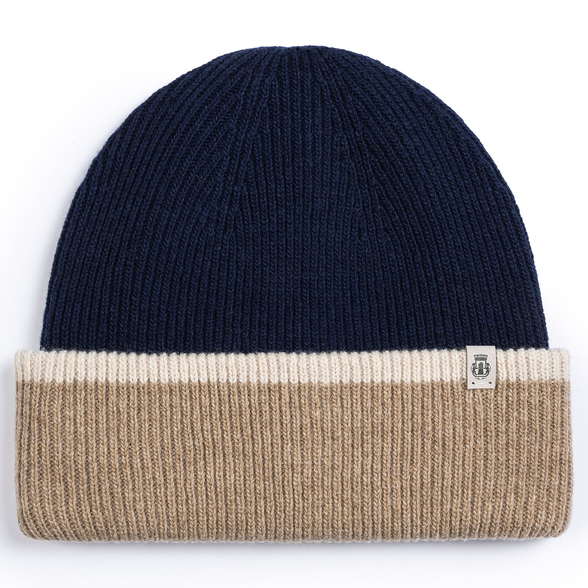 Two Side Knit Mütze - navy/beige