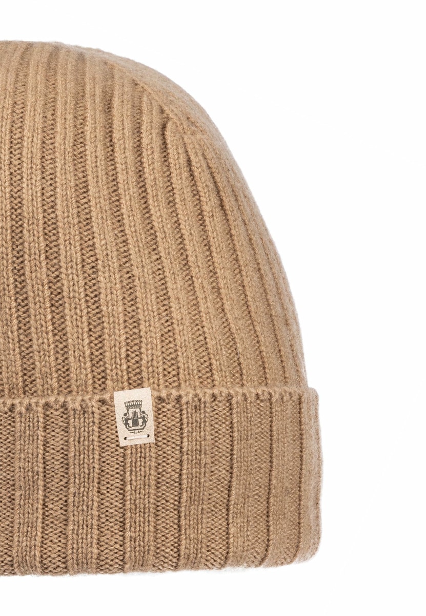Business Cashmere Muetze mit Umschlag - camel