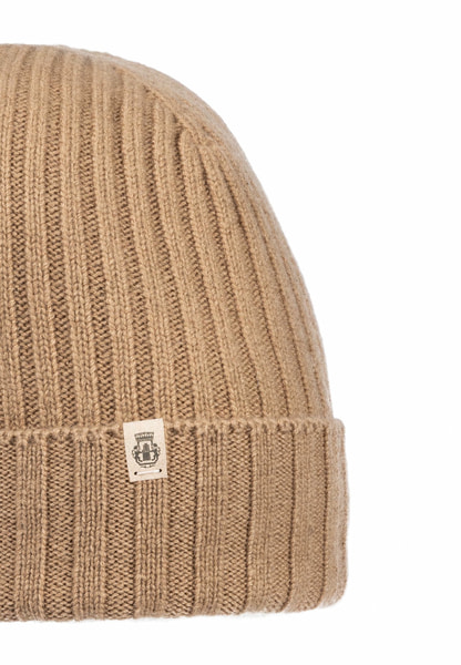 Business Cashmere Muetze mit Umschlag - camel