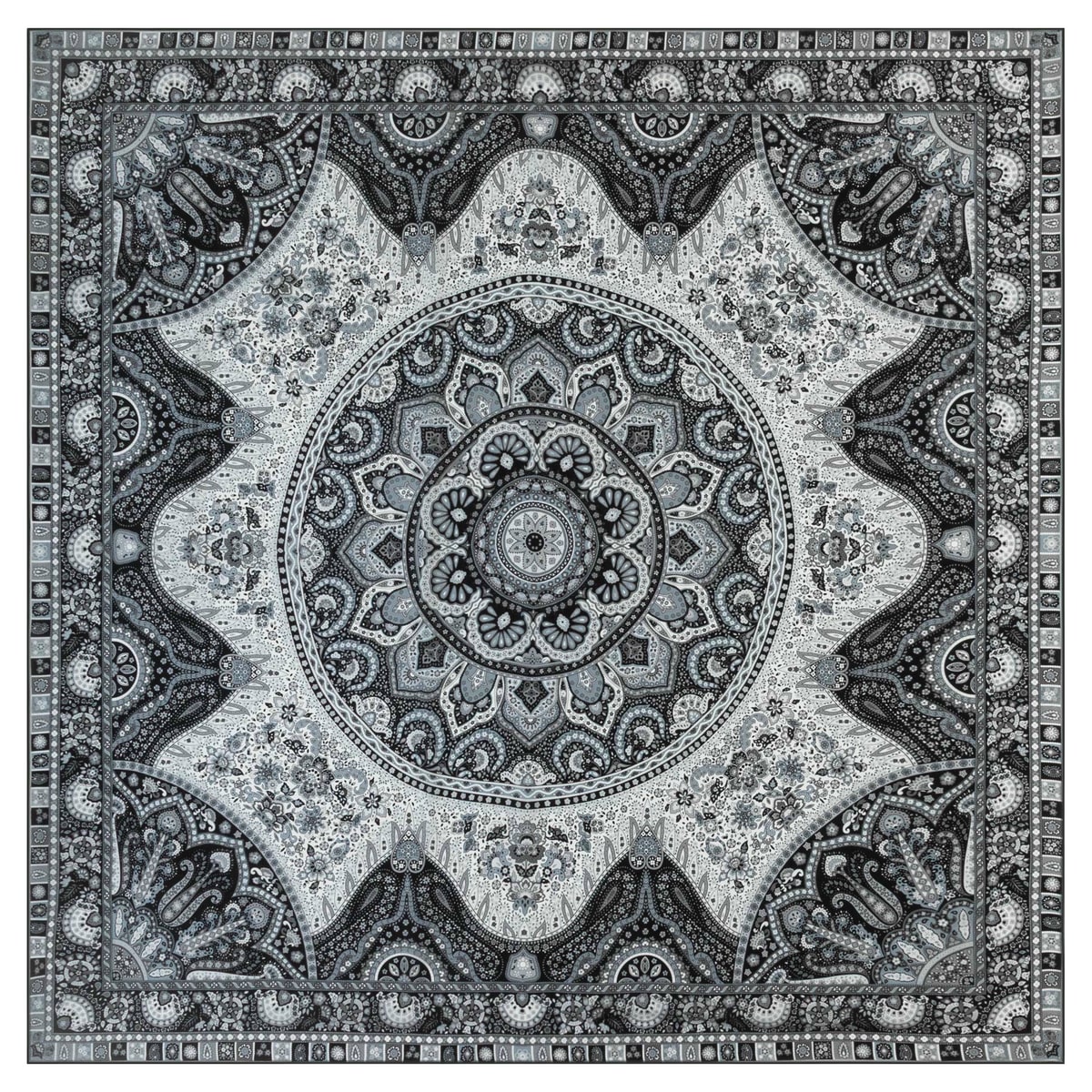Circular Paisley 140x140 - white/black