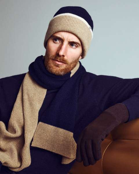 Two Side Knit Mütze - navy/beige